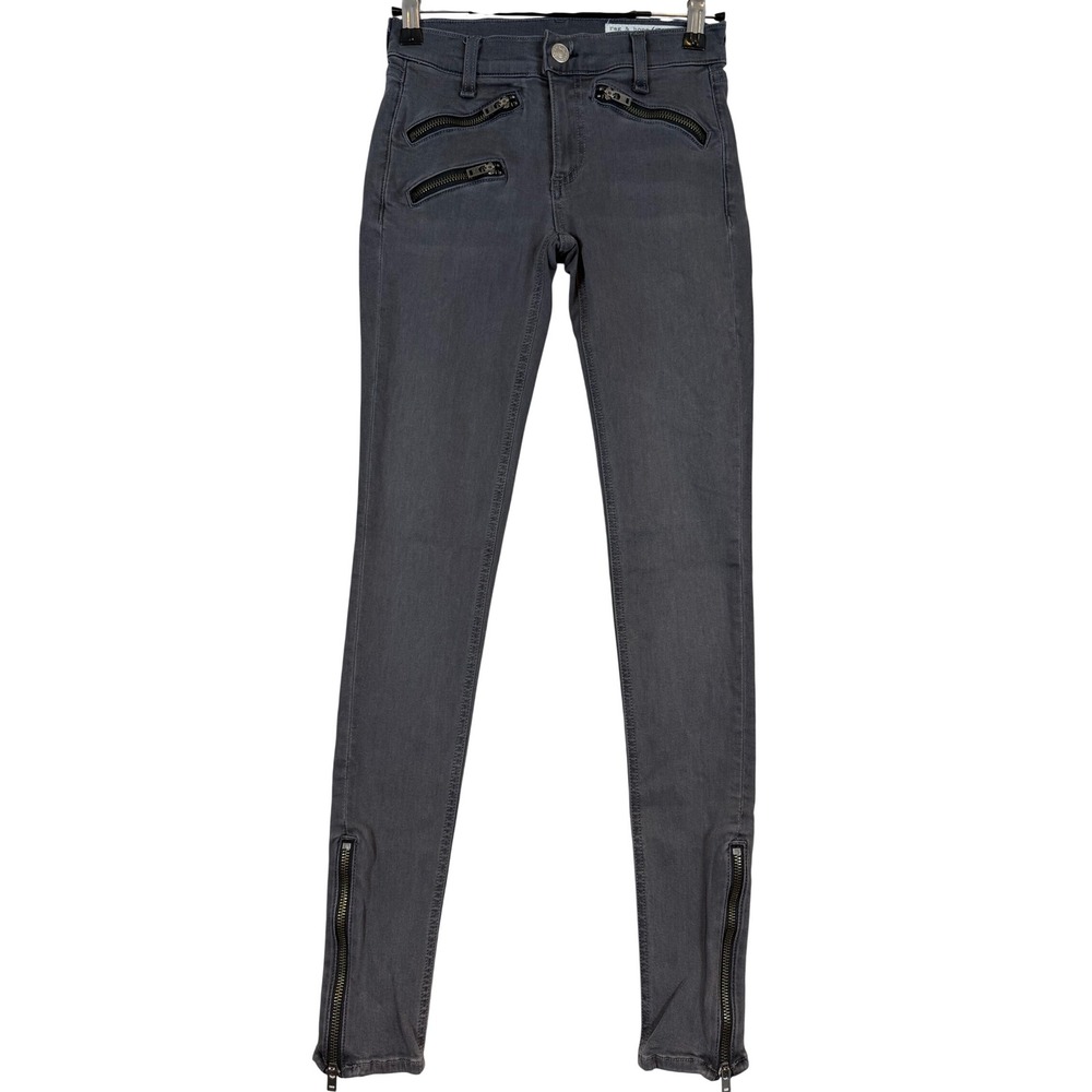 Rag & Bone JEAN Women 24 Moto Skinny Pants Seattle Grey‎ Zipper Y2K Urban Rocker